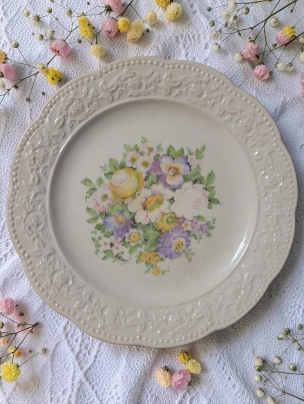 1 Vtg 1932 Depression Era Edwin M Knowles Roselace Pink Bread Butter Plate 6"